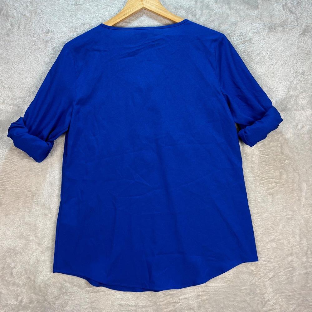 Calvin Klein Women's Zip Up Tunic Blouse Roll Tab Sleeve Royal Blue Size S - Picture 6 of 10